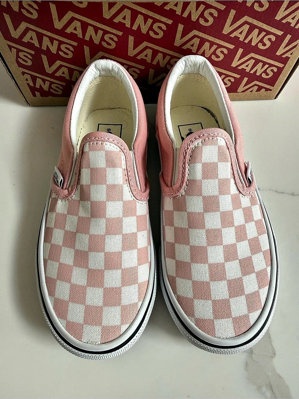 Vans Classic Slip-On Checkered Sneakers Pink & White US 12T Girls